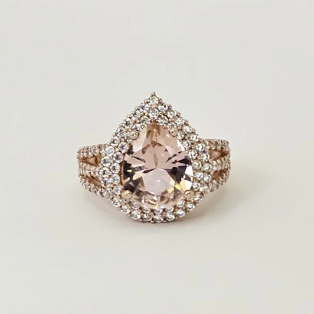 Genuine Morganite & White Zircon Sterling Silver With 18k Rose Gold Overlay Sz 7 - Picture 4 of 12